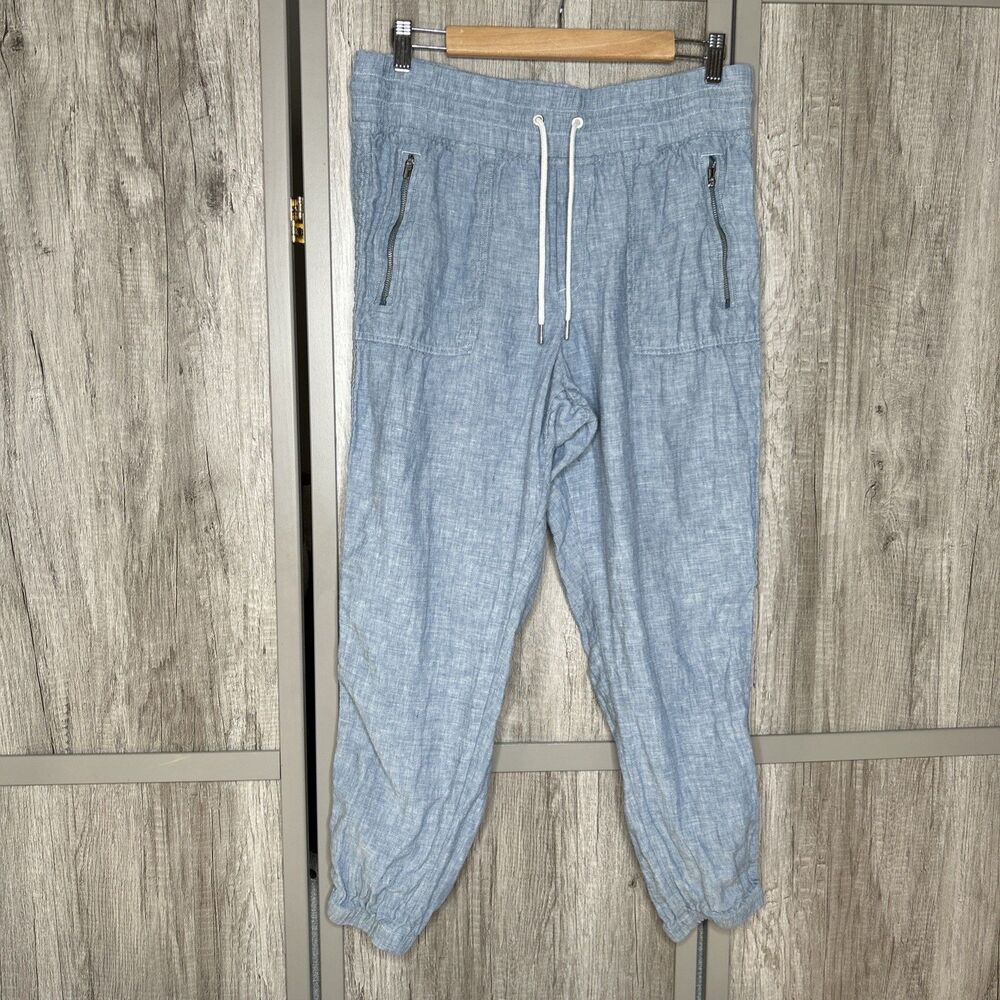Athleta Cabo Linen Joggers Blue Color Pull On Elastic Waist Size 12